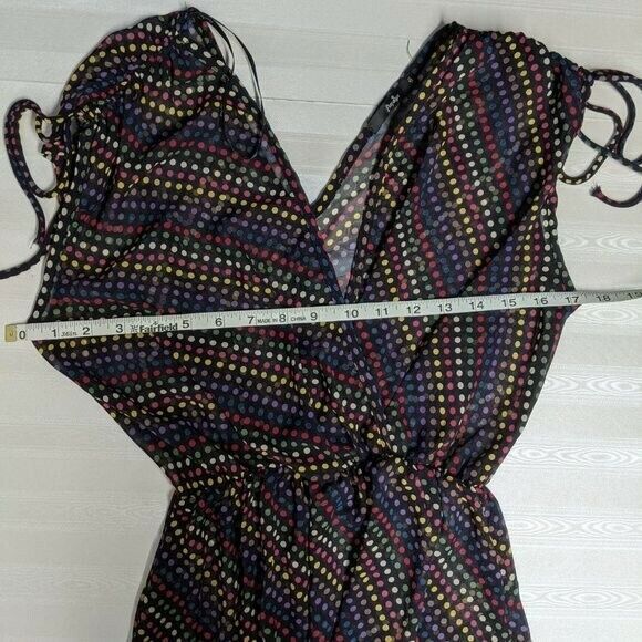 Papaya Blouse Women Small Sheer V-neck Gather Waist Polka Dots Summer Top S - Picture 8 of 10